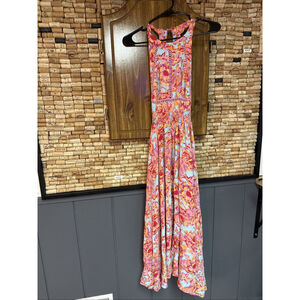 Abel the Label Rumi halter floral maxi dress colorful orange size XS